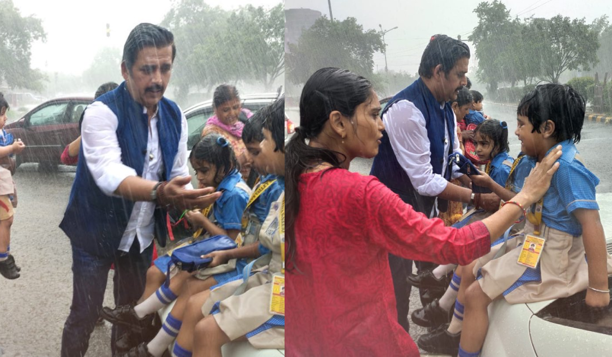 बारिश में बच्चों का स्कूल वैन हुआ दुर्घटनाग्रस्त, वहां से गुजर रहे रवि किशन ने की बच्चों की मदद
